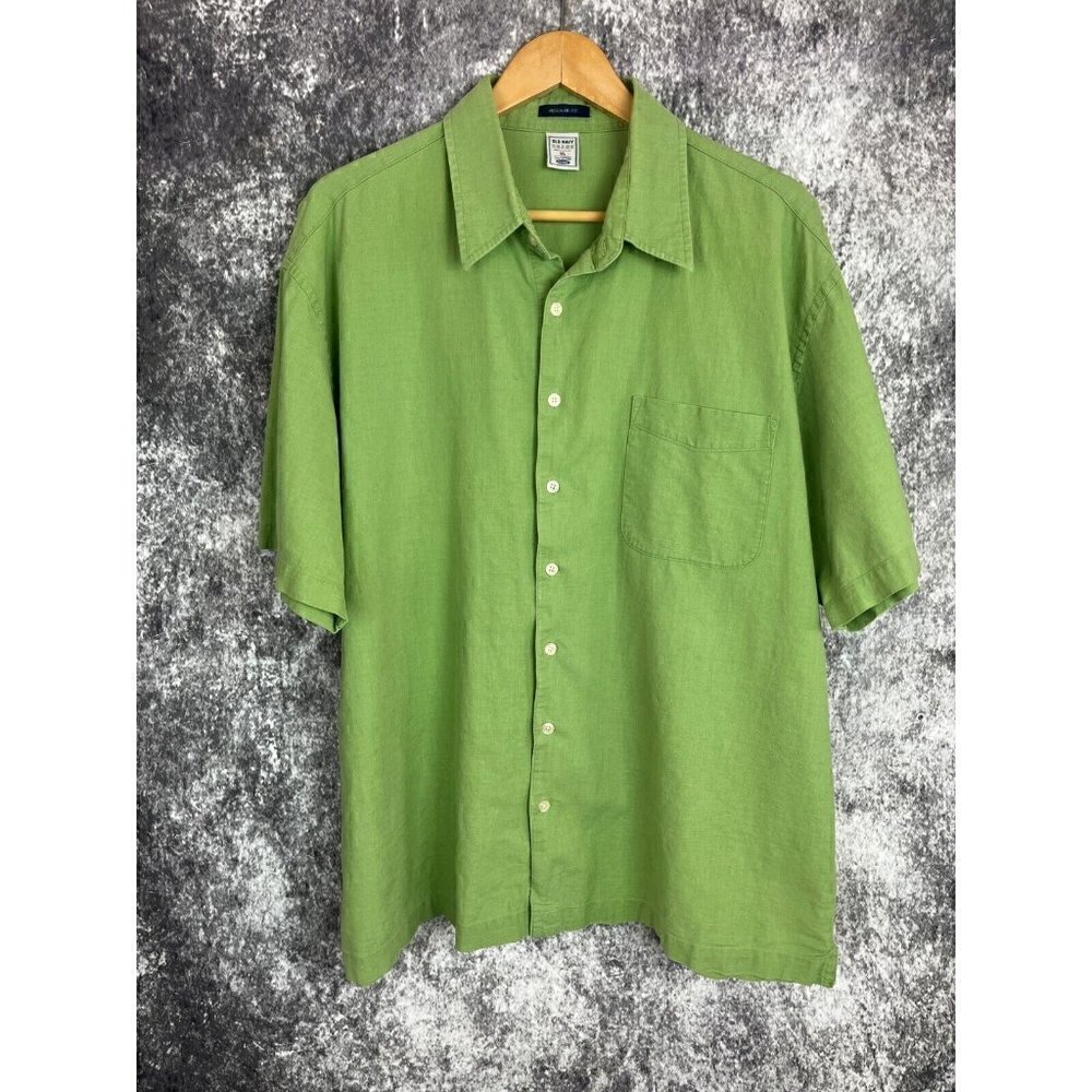 Old Navy Linen Green lightweight Button Down Beach Shirt‎ Men's Extra Large